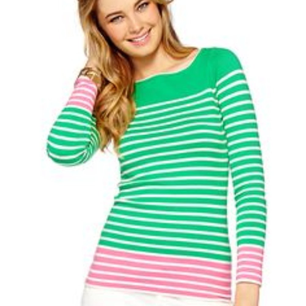 LILLY PULITZER Maria Boatneck Sweater in Jade Green Everglades Stripe *NWT* SZM